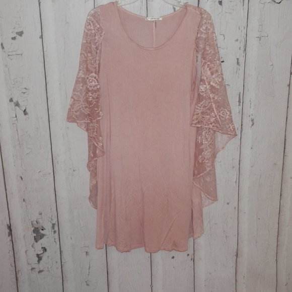 Andree by UNIT Women's Large Light Pink Lace Attached Cape Casual Dress 3560 - Picture 6 of 9